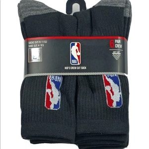 NBA Kids Boys Crew Socks Dry Logo Basketball Black Athlete 6 Pack Shoe Sz 9-4